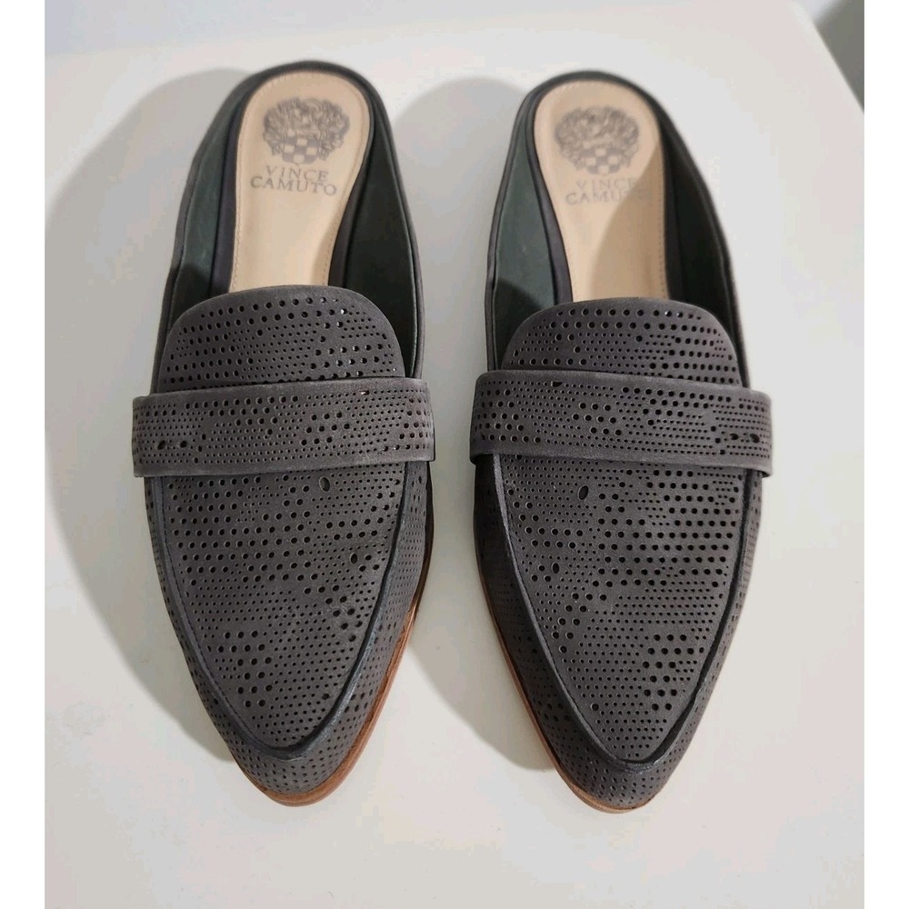 Vince Camuto Womens Size 10M Kaylana Suede Leather Slip On Mules Flats Gray